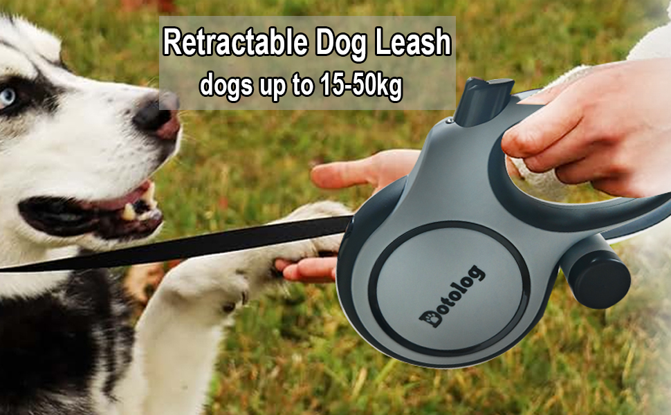 Рулетка для собак Dotolog 8м, висувна повідка для собак середніх та великих порід до 50 кг, повідка-рулетка, сіра/чорна