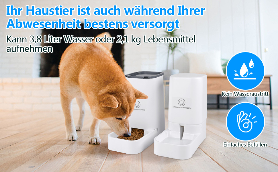 Автоматичний годівниця для котів Dreamhigh® з диспенсером води для собак, 2.1 кг корму та 3.8 л води, без батарейок, BPA Free, для подорожей, білий