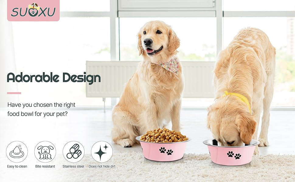 Набори мисок для собак та котів SUOXU з нержавіючої сталі (860 мл, 2 шт.) з антиковзною основою - рожевий
