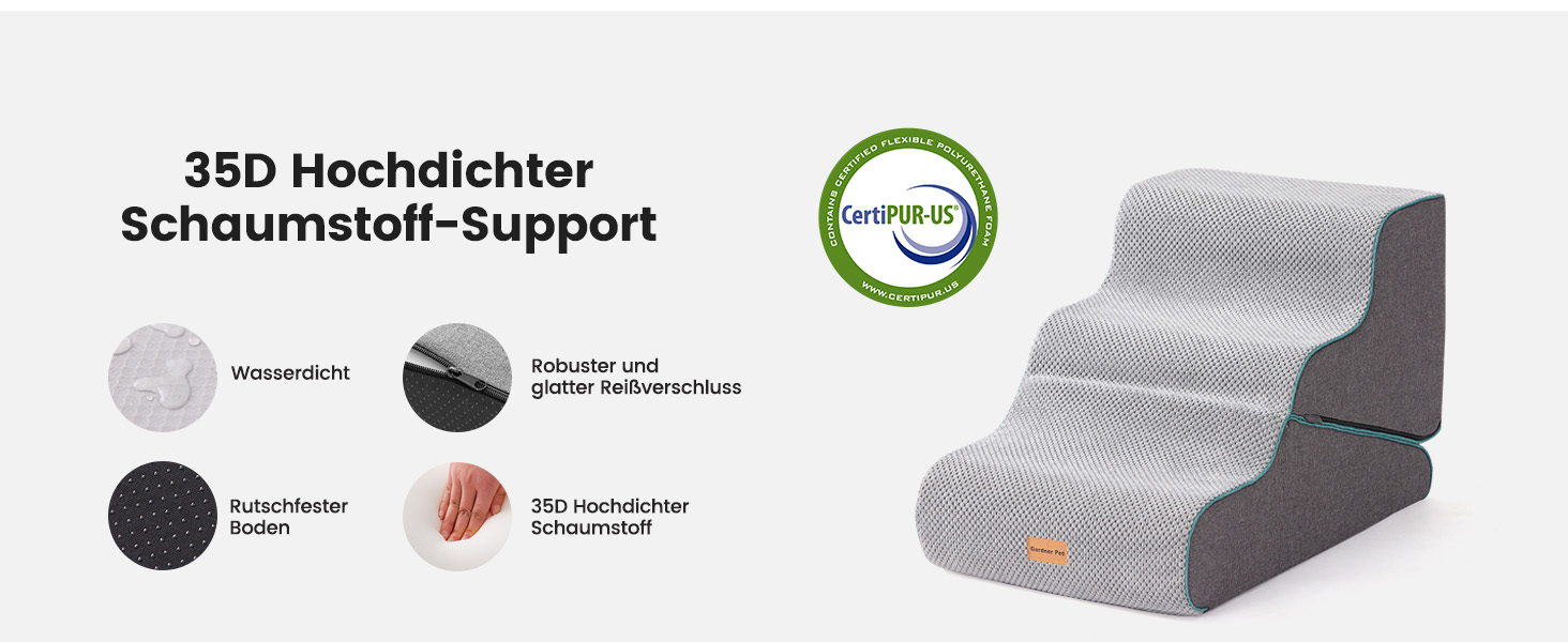 Східці для собак Garder Pet - 35/42 см, 3 сходинки, з високощільної піни, з водонепроникним антиковзким покриттям для ліжка, дивану, софи, сірі