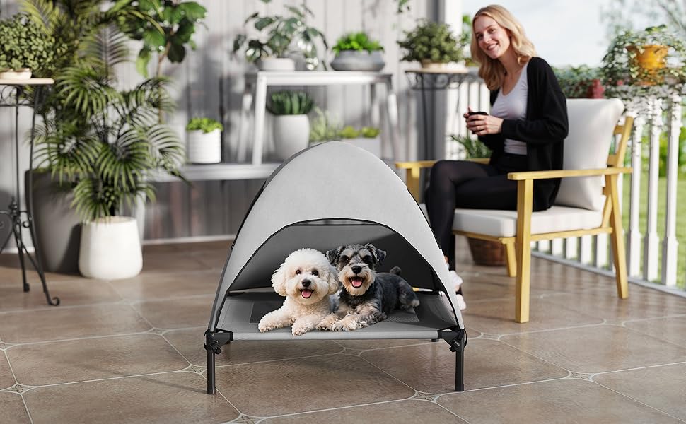 Лежанка для собак PawHut Outdoor з дахом, піднята лежанка для середніх собак, прохолодна лежанка для домашніх тварин з миючим сітчастим сталевим каркасом, переносна сумка, лежанка для тварин для вулиці, кемпінгу 76x61x71см, світло-сіра L 76 x 61 x 71 см світло-сіра