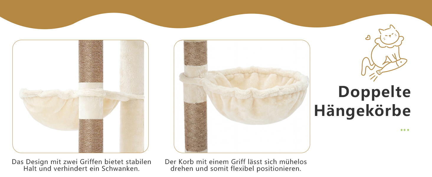 Heybly Kratzbaum 184 см: Великий когтеточка для котів з 3 рівнями, 2 печерами, 2 кошиками та великими сизалевими кігтеточками, стійка ігрова вежа для багатокотячих родин, бежевий HCT060MJ