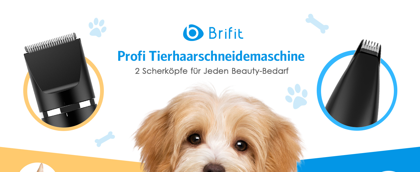 Машинка для стрижки собак та котів 2 в 1 Brifit, водонепроникна IPX7, з 2 насадками, акумуляторна, для грумінгу обличчя, вух, лап та тіла