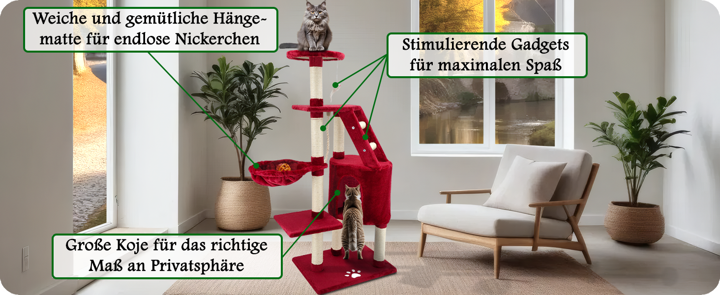 Дряпак для котів Beltom® Kratzbaum з платформою для ігор, 120 см (Вишневий)