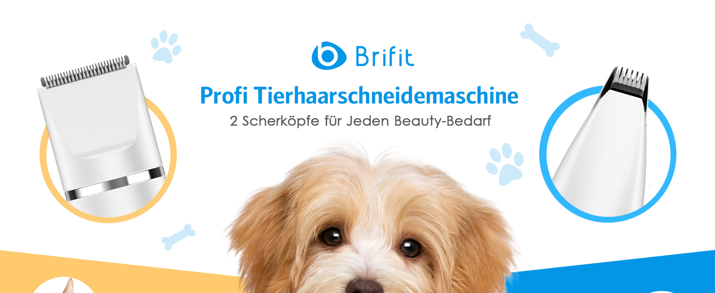 Машинка для стрижки котів та собак 2 в 1 Brifit, водонепроникна IPX7, з 2 насадками, акумуляторна, для грумінгу обличчя, вух, лап та тіла