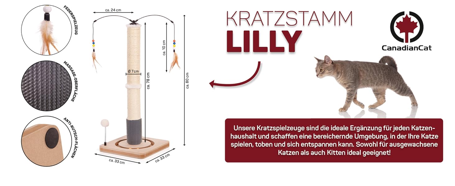 Котячий стовпчик Lilly - інтерактивне котяче іграшкове обладнання для самостійних занять | 78 см | 33 x 33 x 80 см