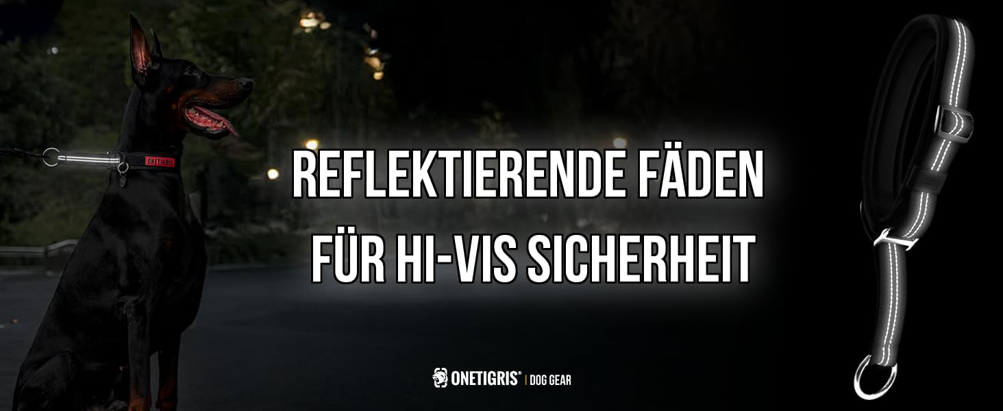 Нашийник для собак OneTigris Zug-Stopp, м'який з широкою підкладкою, з світловідбиваючими елементами, чорний, XL (для середніх та великих собак)
