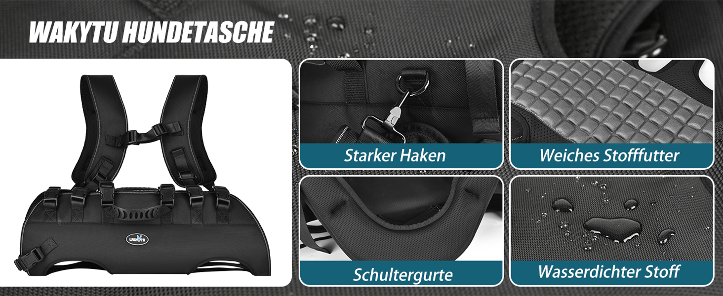 Сумка-переноска та повідок для собак, Wakytu, для маленьких собак (4-8 кг), чорний, регульовані ремені