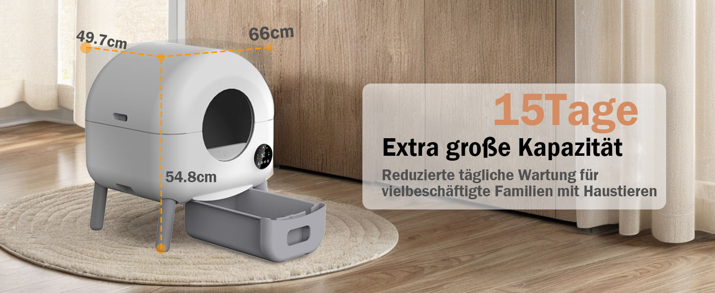 Автоматичний лоток для котів з самоочищенням, 100л, з керуванням через додаток, захист від защемлення, знімний контейнер для сміття, для кількох котів