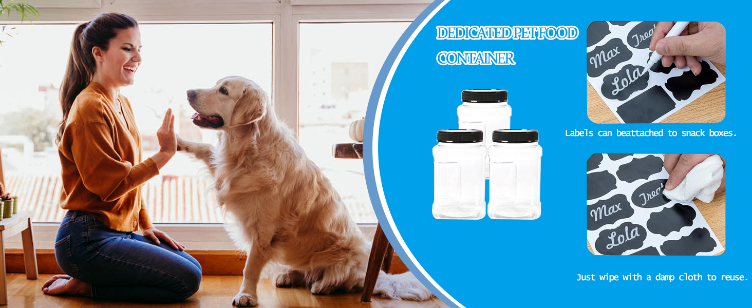 Контейнер для ласощів для собак Niciksty, дерев'яний контейнер для корму з 3 скляними банками, контейнер для корму для собак та котів, чорний