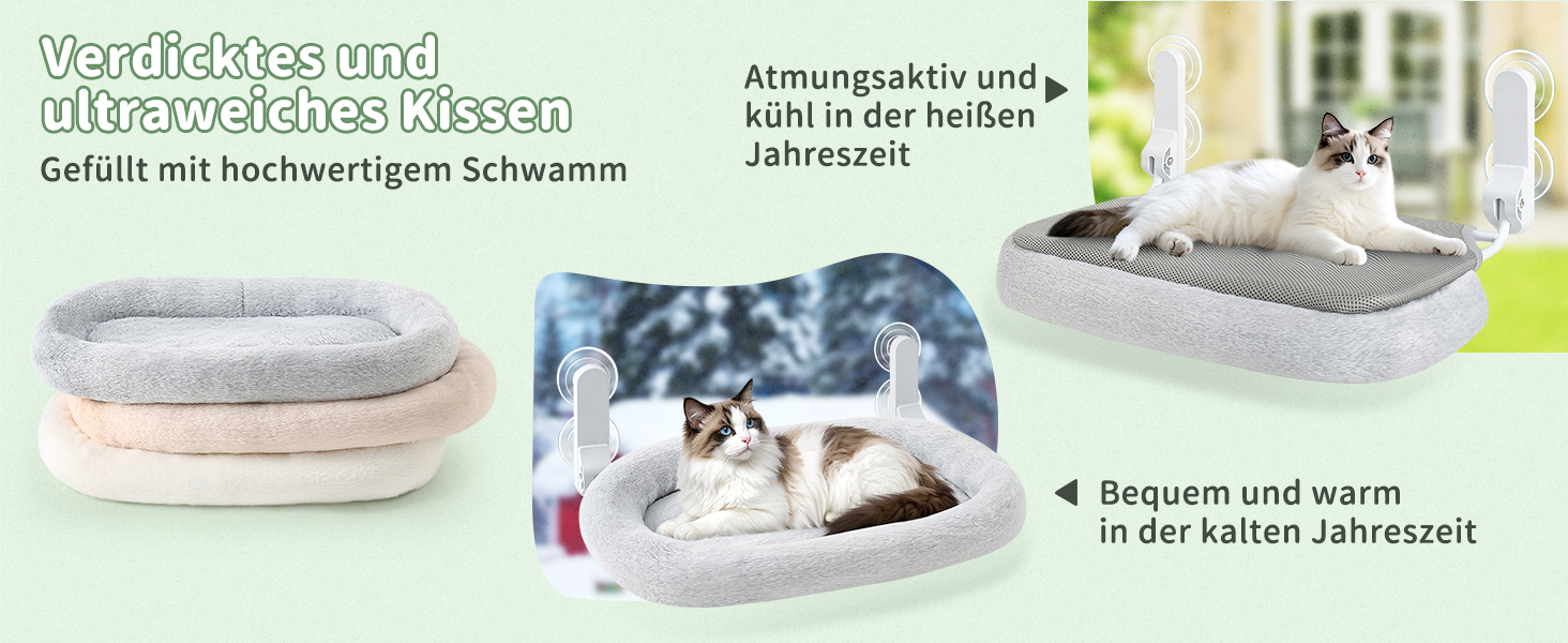 Лежанка для котів на вікно GUUSII HOE: крісло-гамак з 4 присосками, легка установка, білий (сірий, м)