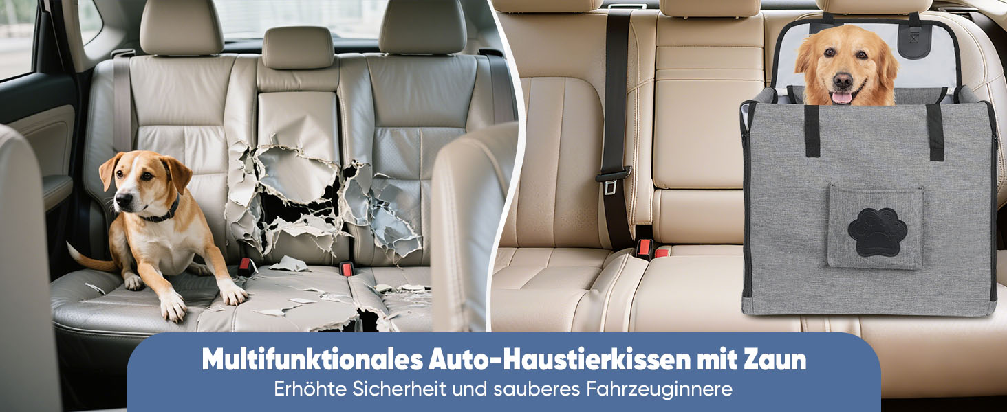 Автокрісло для собак 44x40x40 см – міцне автокрісло з ременем безпеки та сіткою – складний собачий кошик для заднього сидіння авто для маленьких та середніх собак, водонепроникне та зручне