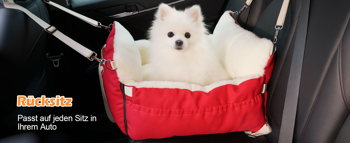 Автокрісло для собак 3-в-1 - переносна ліжко для маленьких собак, з розширеною лежачою поверхнею та м'яким матрацом, для переднього або заднього сидіння, внутрішнє та зовнішнє використання (червоний)