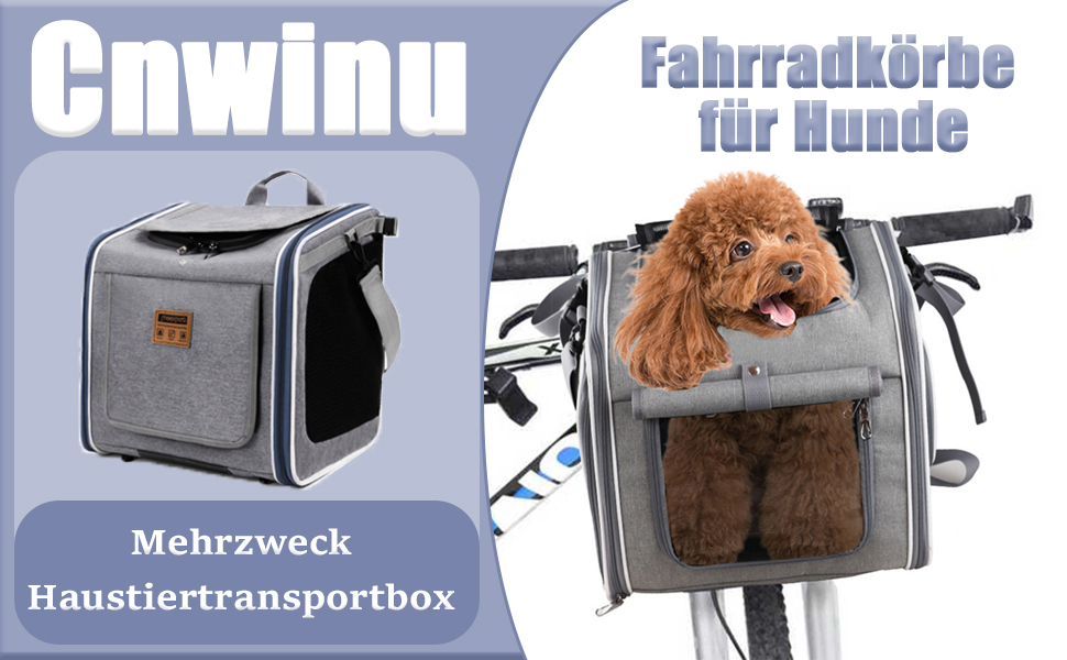 Корзина для собак на велосипед Cnwinu, передня, з 4 дверцятами, сітчастими вікнами, розширювана, складна, для маленьких та середніх собак та котів (не розширюється)