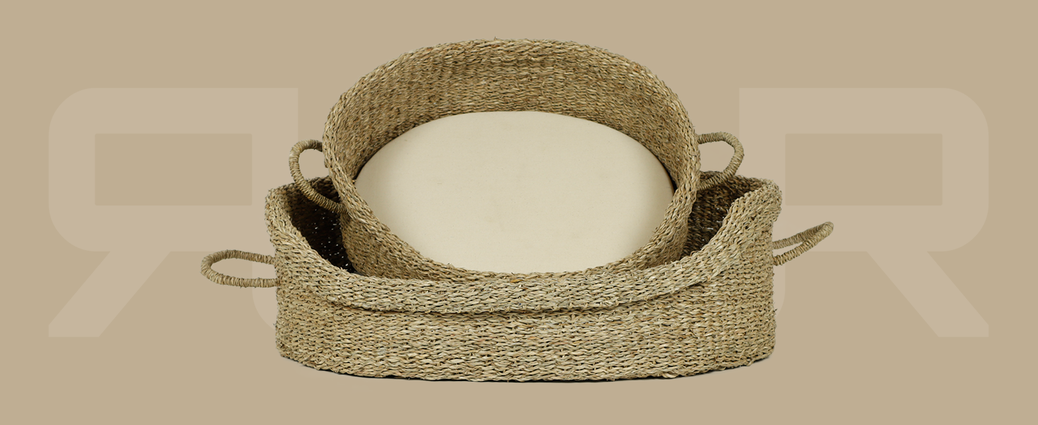 Корзина для собак Rohrschneider з ручками для маленьких та середніх собак | Ручна плетіння з морської трави, посилений високий борт | Знімний, пральний чохол | Розмір 1 (51 x 43 см)