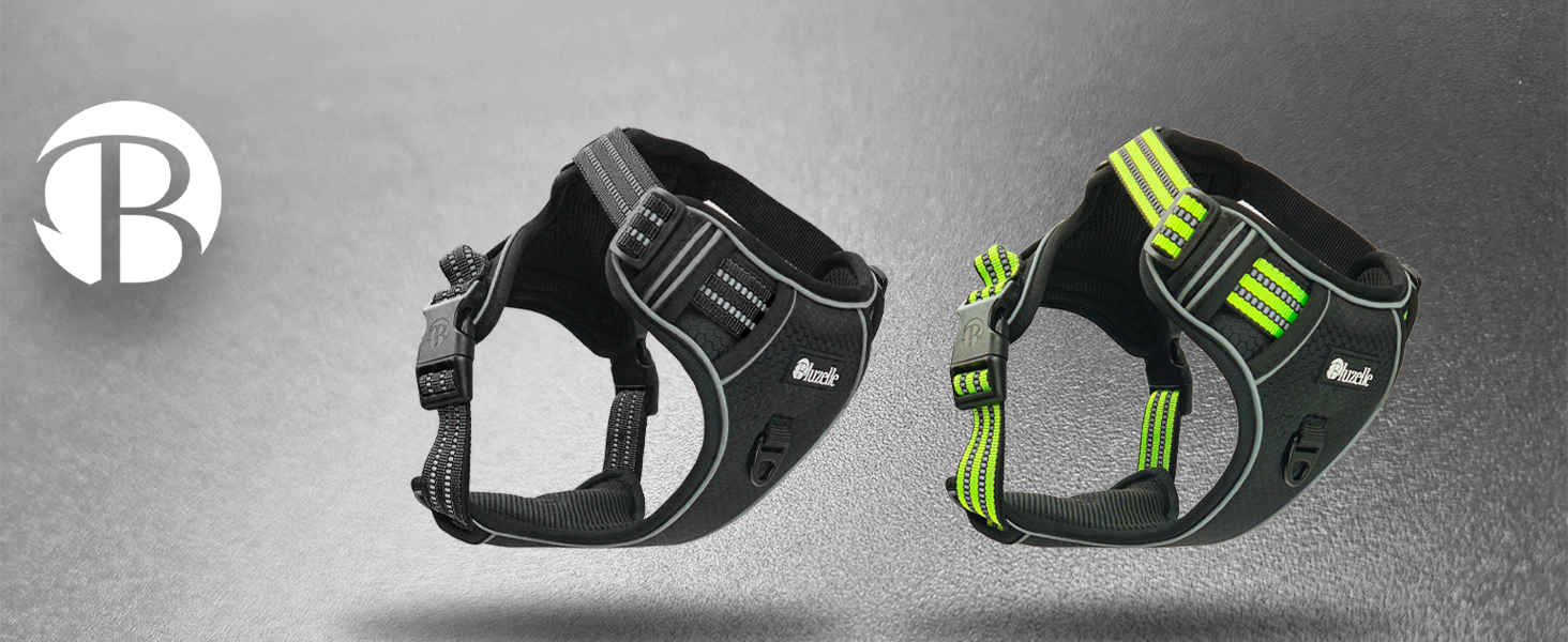 Шлейка для собак середніх порід Bluzelle з ручкою та кишенею для GPS-трекера, світловідбиваюча, дихаюча, зелена (L, чорний 3)
