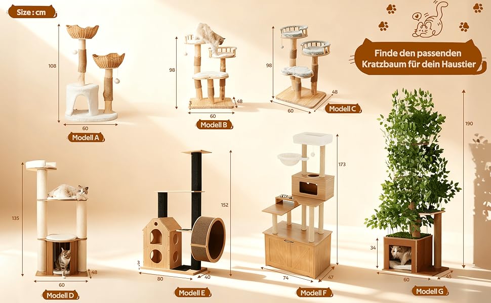 Кігтеточка для котів CareCooo 135 см з товстими стійкими стовпчиками, з будиночком, захистом від перекидання, з сизалю, водонепроникна, для великих котів, коричнево-біла