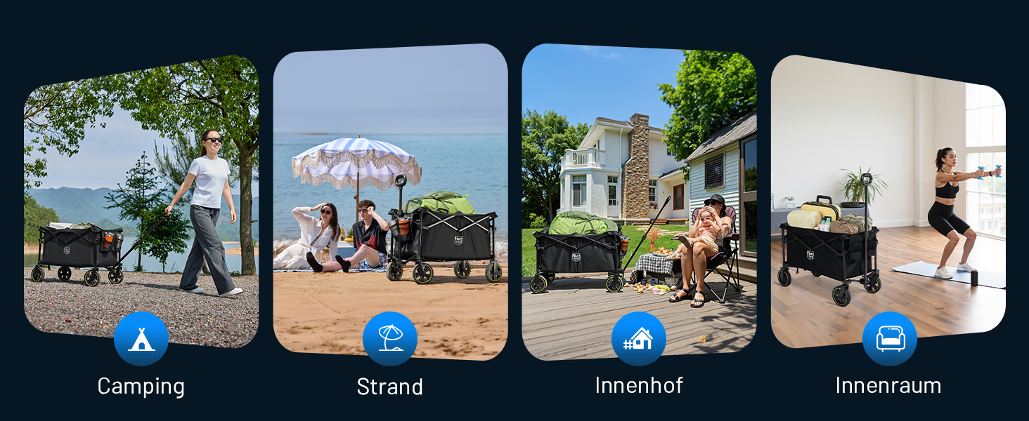 Возик вантажний складний Timber Ridge 200л з тримачем для напоїв, для саду, відпочинку, кемпінгу, чорний