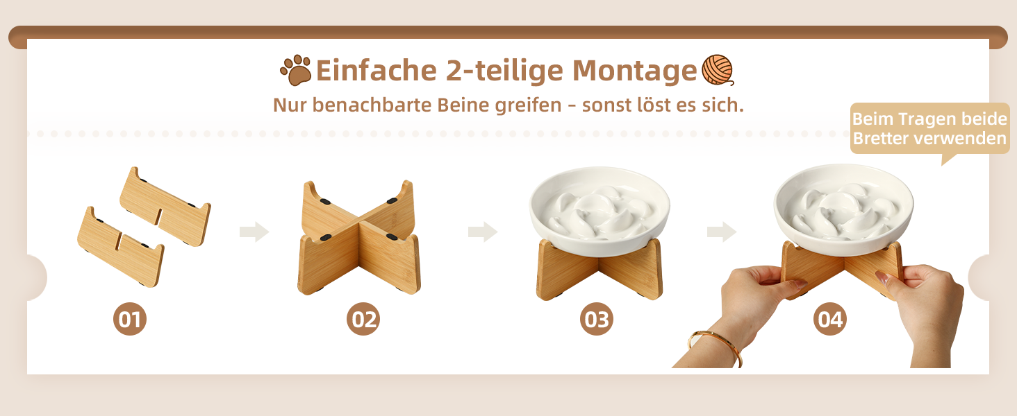 Антислизький годівниця для котів з кераміки з металевим підставкою - Підвищена годівниця проти захлинування - Лабіринтова миска для повільного годування - Рожевий (миска + бамбук - білий)