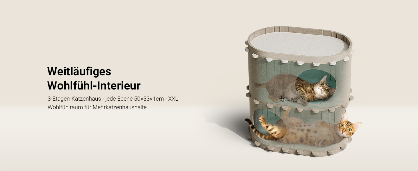 Будиночок-печеринка для котів DownyPaws з фетру, 2-ярусне ліжко для котів, 50 x 33 x 50 см, затишний дизайн, захист кігтів, бежевий