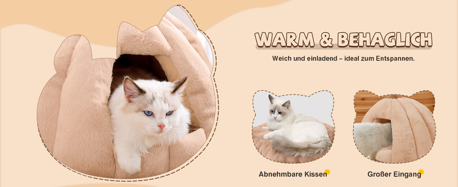 Кішка/Песик Іглу Будинок-Гніздо ALLSOPETS з Знімним Матрацом, Теплий та М'який Дім для Собак та Кішок (Сніжно-Білий, L)