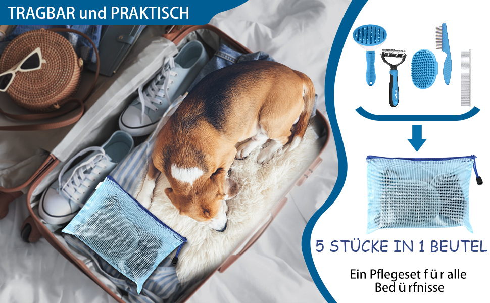 Набір щіток для собак, 5 шт., для грумінгу, самоочищувані, для великих та середніх собак, котів та дрібних тварин, для довгої та короткої шерсті, зменшує випадання шерсті, блакитний