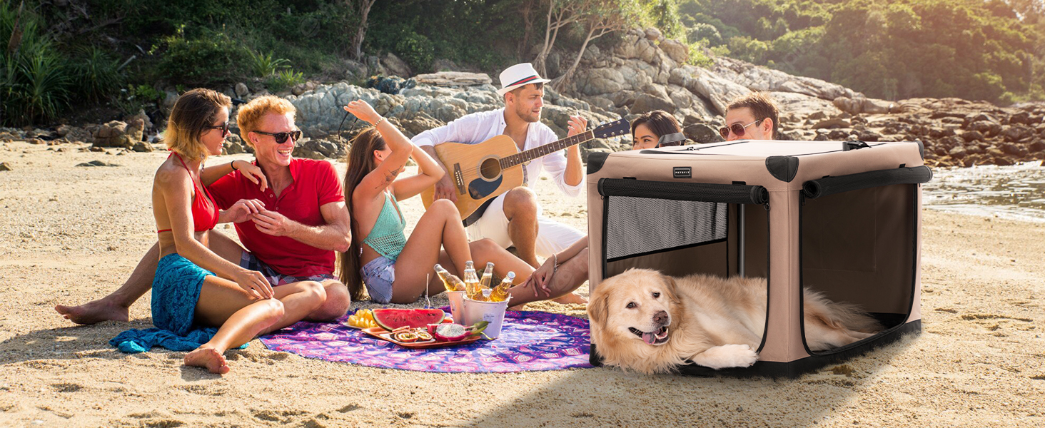 Транспортна переноска для собак Petsfit XL, складана, для дому, велика, середнього та малого розміру, з регульованим чохлом, легка у зберіганні, бежева