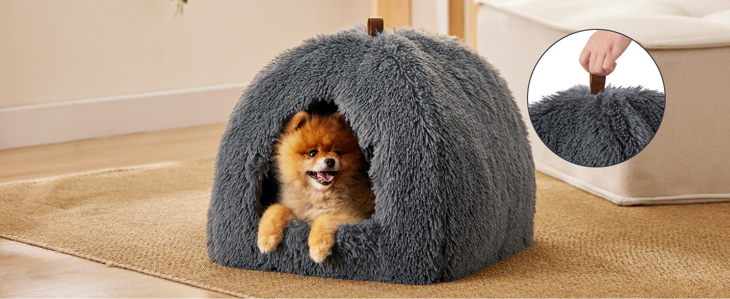 Ліжко для котів BEDSURE велике, 40x40x40 см, сіре, з подушкою та іграшкою, миється