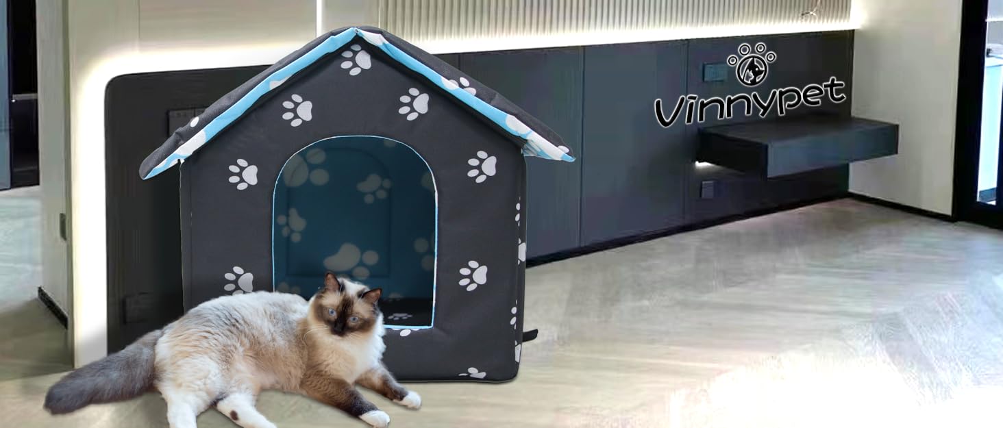 Кішковий будиночок Vinnypet для вулиці: зимостійкий, водонепроникний, теплий, знімний килимок, 40x38x35 см, чорний