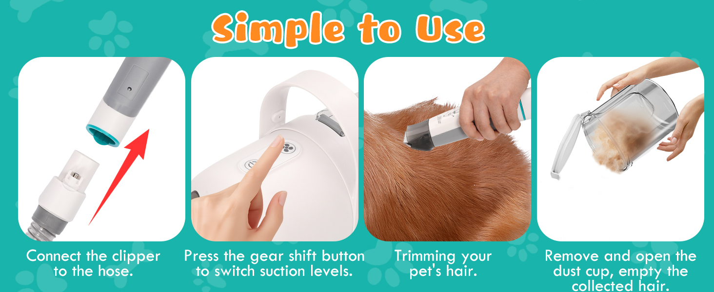 Машинка для стрижки собак з пилососом, 13000PA, 7 насадок для грумінгу, триммер для лап, щітка, гребінець, 3 рівні всмоктування