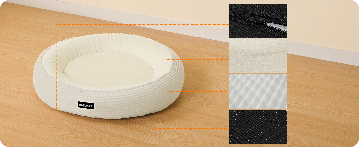 Кругле ліжко для собак середніх порід, котяче ліжко, м'яке, зручне, корзина для собак, донат, ліжко для собак, знімний, антиковзкий килимок, Ø 70 см, бежеве, 70 x 70 x 20 см