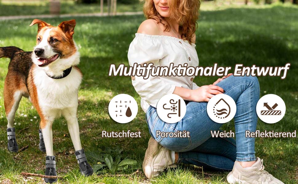 Водонепроникні чоботи для собак з світловідбиваючими ремінцями, захист лап, антиковзка гумова підошва, для малих, середніх та великих собак (S, чорний, водонепроникний)