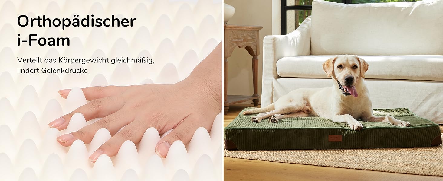 Ортопедичне ліжко для собак FUKUMARU - 91x56x9 см, зелене, з водонепроникним шаром, м'яке, антиковзне. Ліжко для собак, килимок, матрац