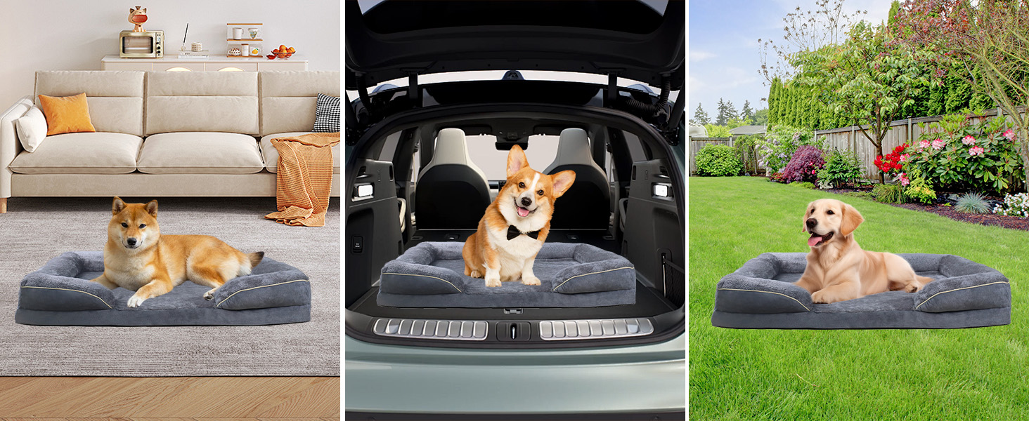 Ортопедичне ліжко для собак, корзина для собак, м'яка підстилка, диван для собак, подушка для собак, корзинка для собак з високим бортиком, знімний та пральний чохол, 91 x 69 x 18 см, неслизьке дно