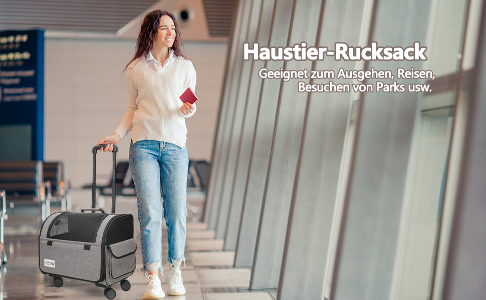 Чемодан для собак та котів Galatée з колесами, переноска для тварин, схвалена авіакомпаніями, дитяча коляска для домашніх улюбленців (чорний)