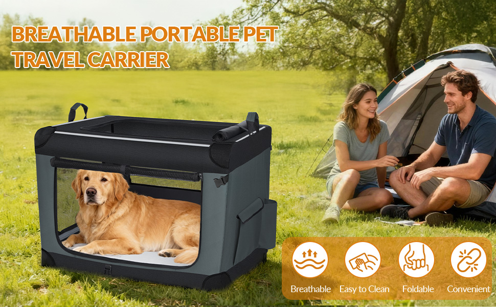 Транспортна переноска для собак Fobyfurny, сіра, 60x42x42 см, з відбиваючими смугами та кишенями, знімний килимок, FPDT005OG1