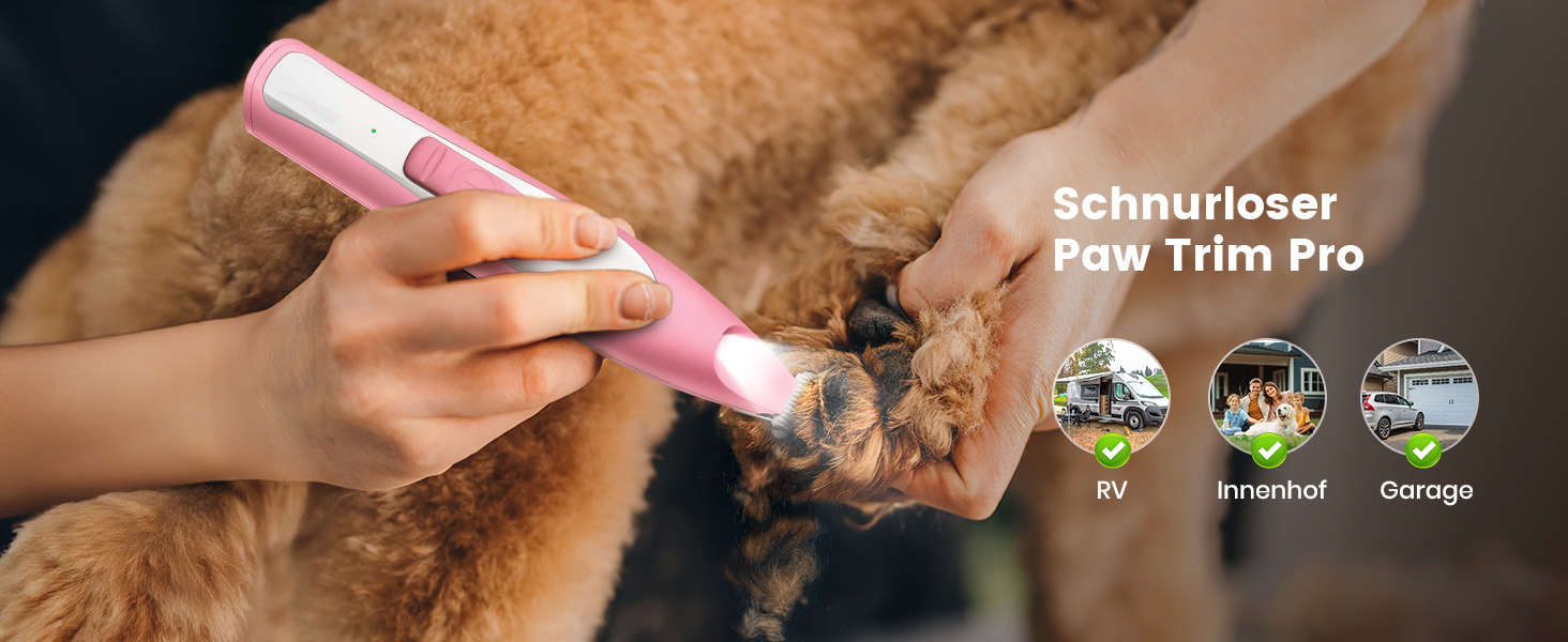 Триммер для собак Oneisall: безшумний, акумуляторний, з LED-підсвічуванням для догляду за лапами, очима, вухами та обличчям (зелений, рожевий)