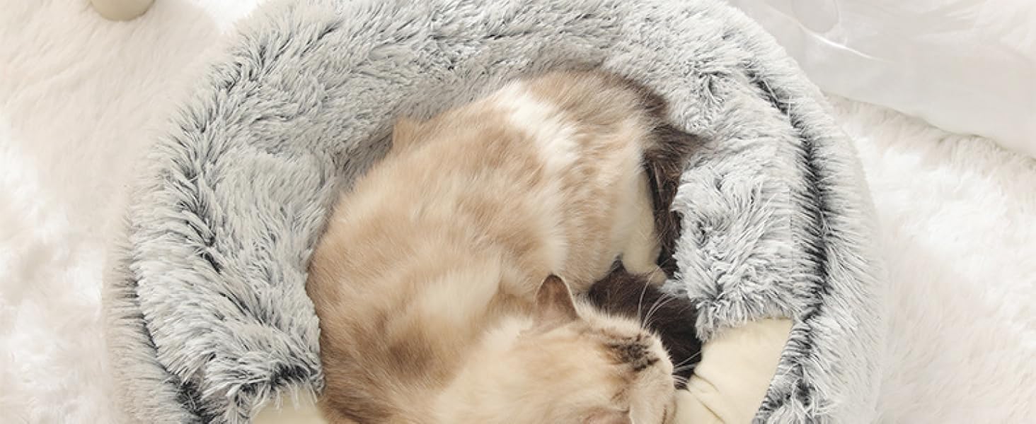 Ліжко для собак і котів Freyamy, кругле, напівзакрите з капюшоном, м'яке, пухнасте, тепле, для маленьких собак і котів, антиковзке, рожевий градієнт, Ø50 см, пране