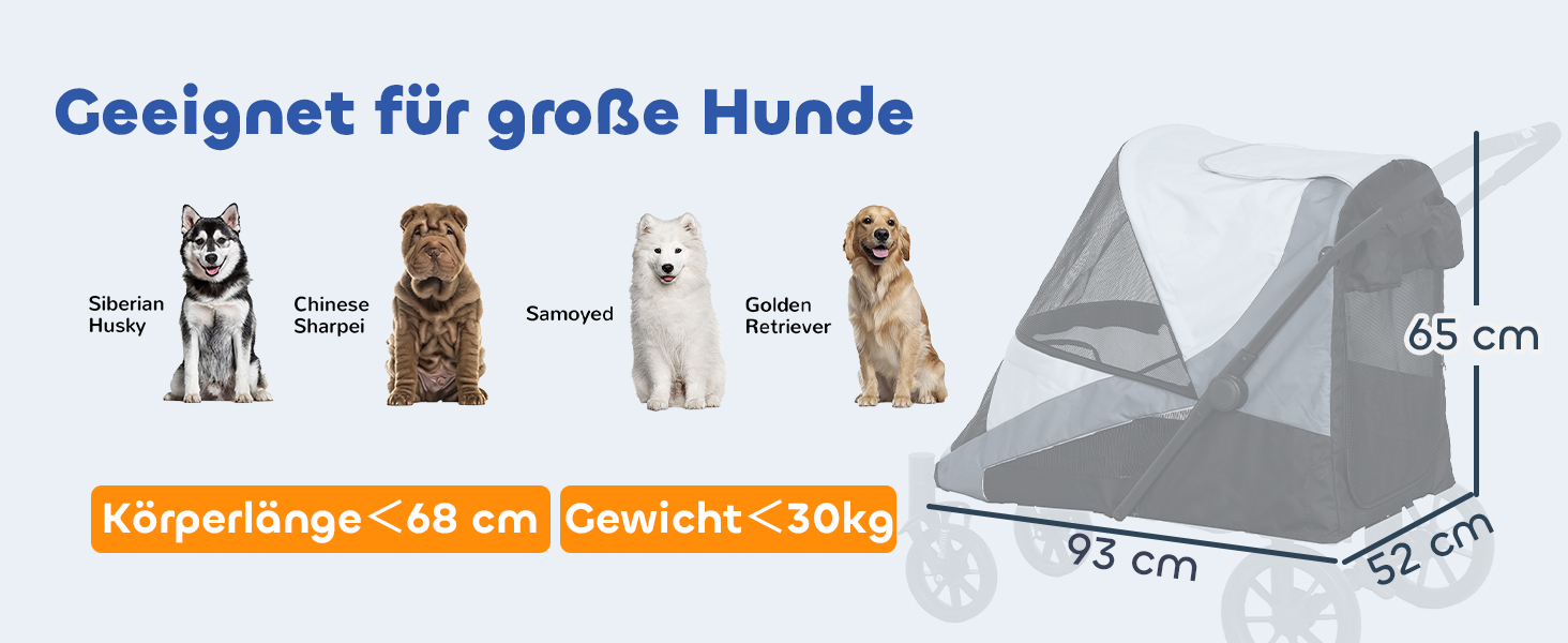 PawHut Візок для собак та котів, розкладний, до 30 кг, з подушкою, сіткою, гальмівною системою (Сірий)