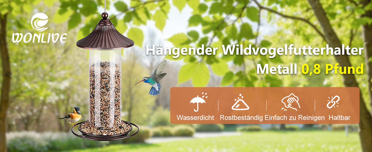 Металевий годівник для птахів, підвісний, 0,36 кг - цілорічне годування, для саду та тераси