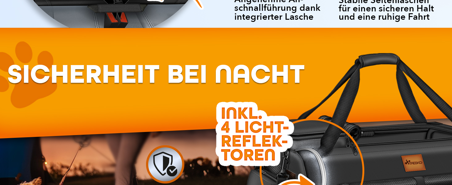 Транспортна переноска для собак та котів TRESKO® S (50x34x34 см) | Складана переноска з підкладкою, лопаткою та світловідбивачами | Для собак та котів | Navyblau