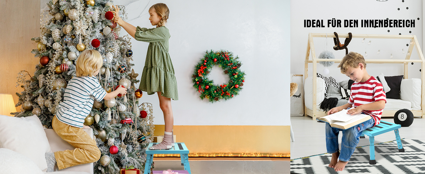 Алюмінієва розкладна сходинка-підставка, 300 кг, 3 сходинки, регульована висота, широка антиковзна поверхня, для автодому, саду та сходинок для собак, легка та складна (Блакитна)