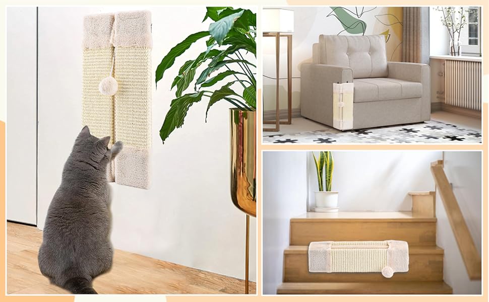 Котячий куточок для дряпання 2 шт. з м'ячиком, захист від дряпання стін та меблів, якісний сизаль