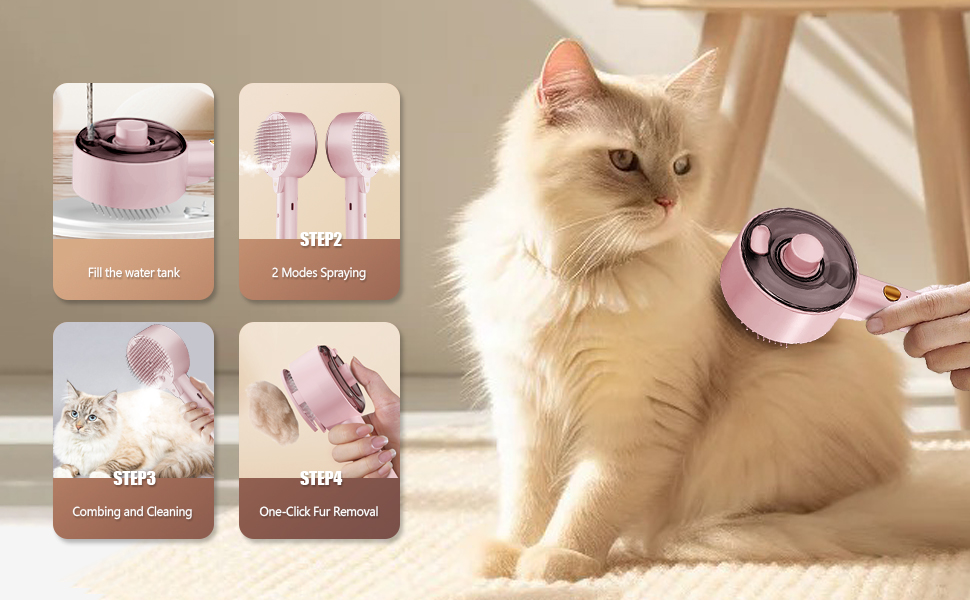Двостороння щітка для котів з парою 4-в-1: масаж, догляд та видалення шерсті. Біла (рожева)