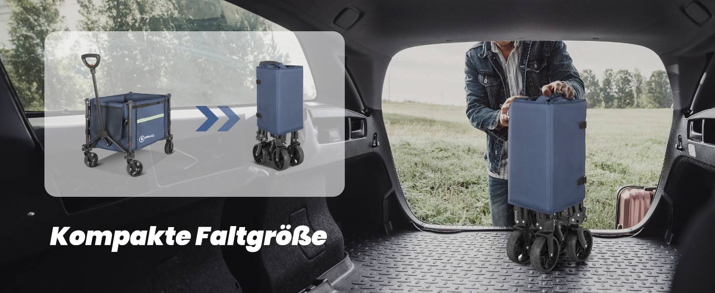 Складаний вагончик Homecall для відпочинку, покупок та транспортування (100 кг, Navy Blue)