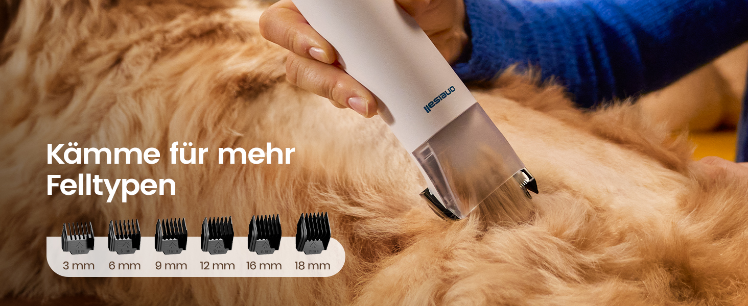 Машинка для стрижки собак Oneisall з пилососом, 15000 Па, видаляє 99.99% шерсті, тиха, 6 насадок для догляду за тваринами