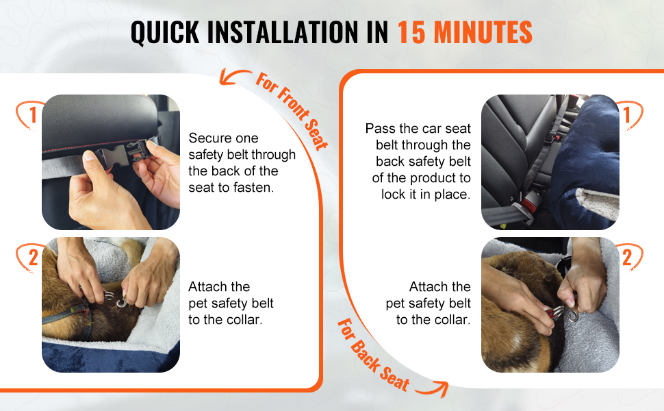 Автокрісло для собак VEVOR, підвищення для собак у машину з високою спинкою, сумка для зберігання, страхувальний поводок, наповнювач з ПП бавовни, автоліжко для собак до 9 кг