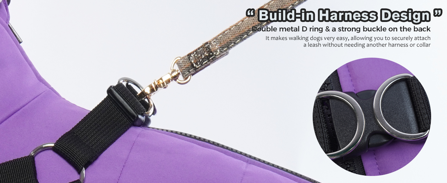 Водонепроникний теплий зимовий одяг для собак середніх порід, комбінезон з отвором для шлейки, тепла жилетка, светр для собак з кільцями D (M, фіолетовий)