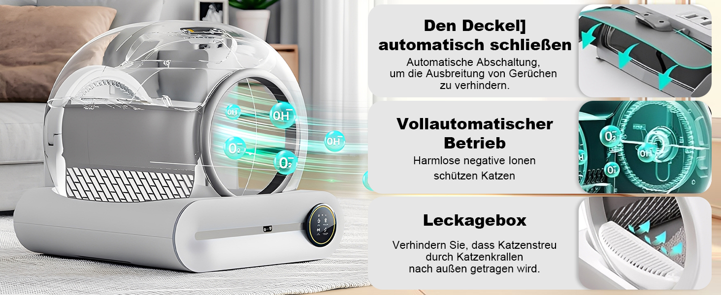 Автоматичний туалет для котів Katzenklo з самоочищенням, 65л, XXL, без запаху, з керуванням через додаток, для 2+ котів