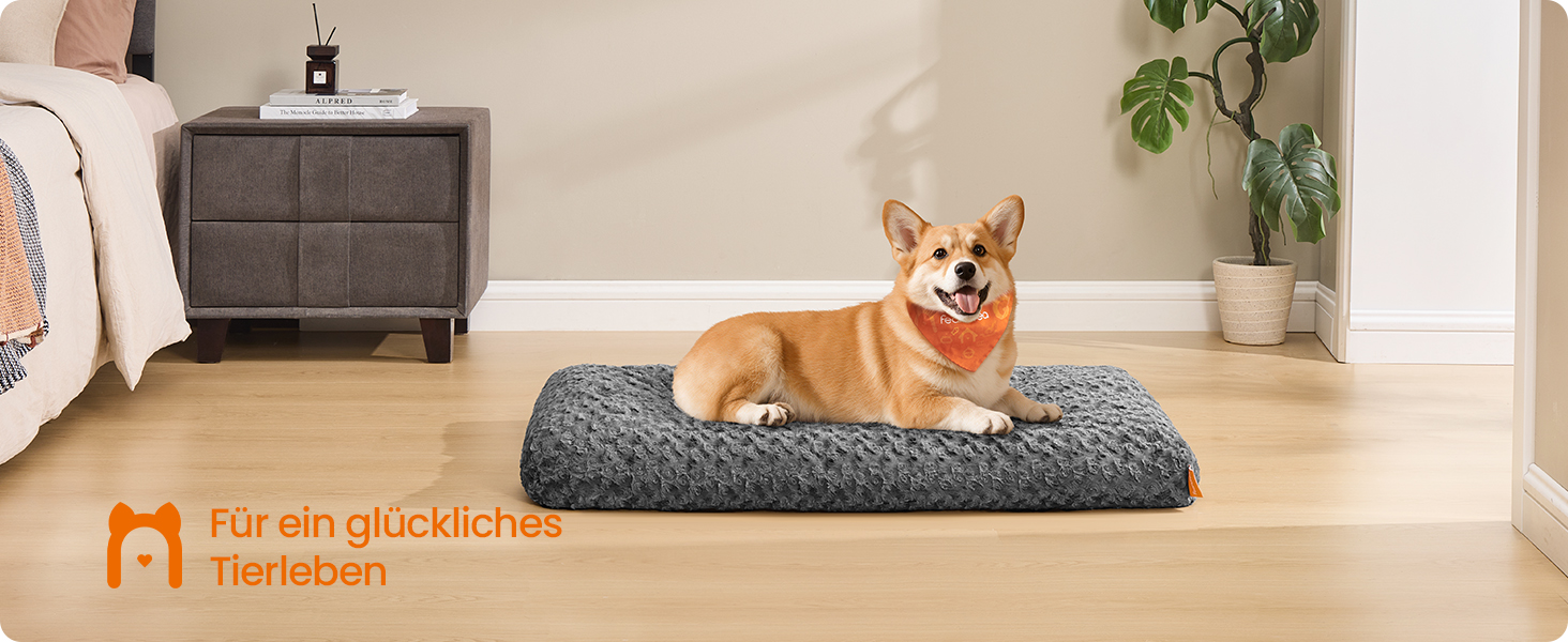 Ліжко для собак Feandrea XL, плюшеве, 110 x 73 см, для великих собак, м'яке, миється, нековзне, сірий PGW293GN01 (L 95 x 60 x 10 см)